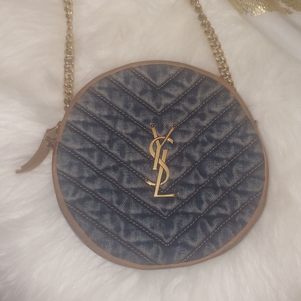 YSL Nile Round Matelasse' Denim Bag.